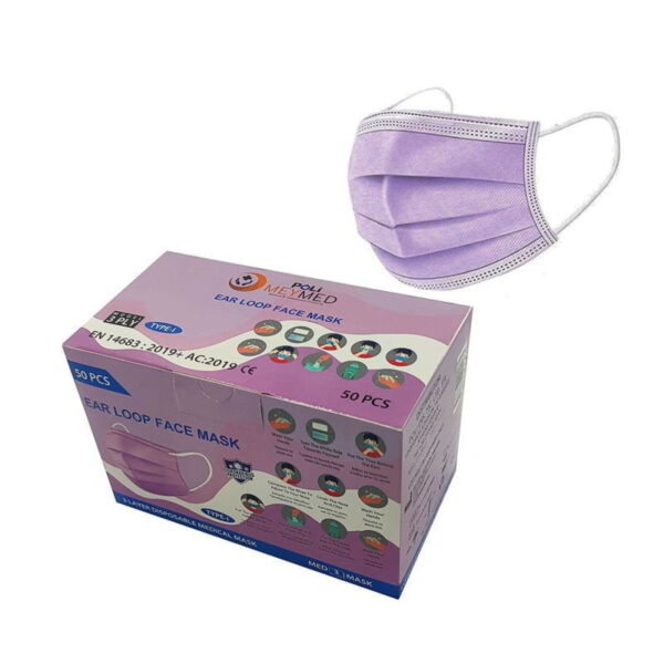 Μάσκες Προστασίας σε μωβ χρώμα 50τμχ - Poli MeyMed Protection Masks