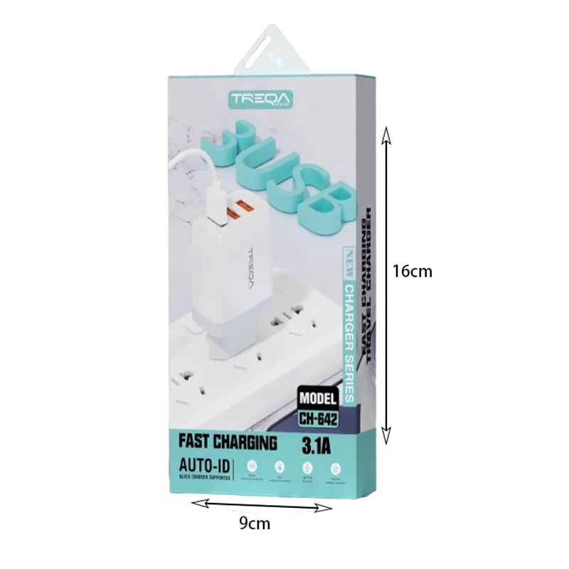 017141 Treqa Γρήγορος φορτιστής με καλώδιο δεδομένων lightning 3.1Α Auto-ID CH-642 - Fast Charger Auto-ID Lightning - Image 1