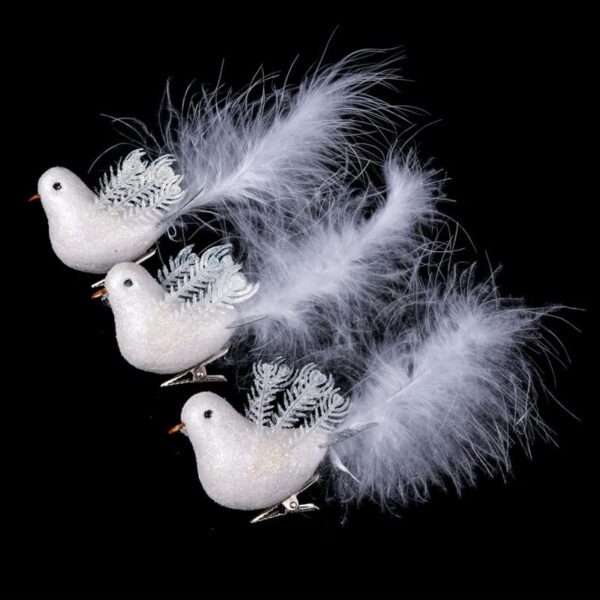 Διακοσμητικά πουλάκια με κλιπ 4τμχ - Christmas Decoration White Birds with Clips