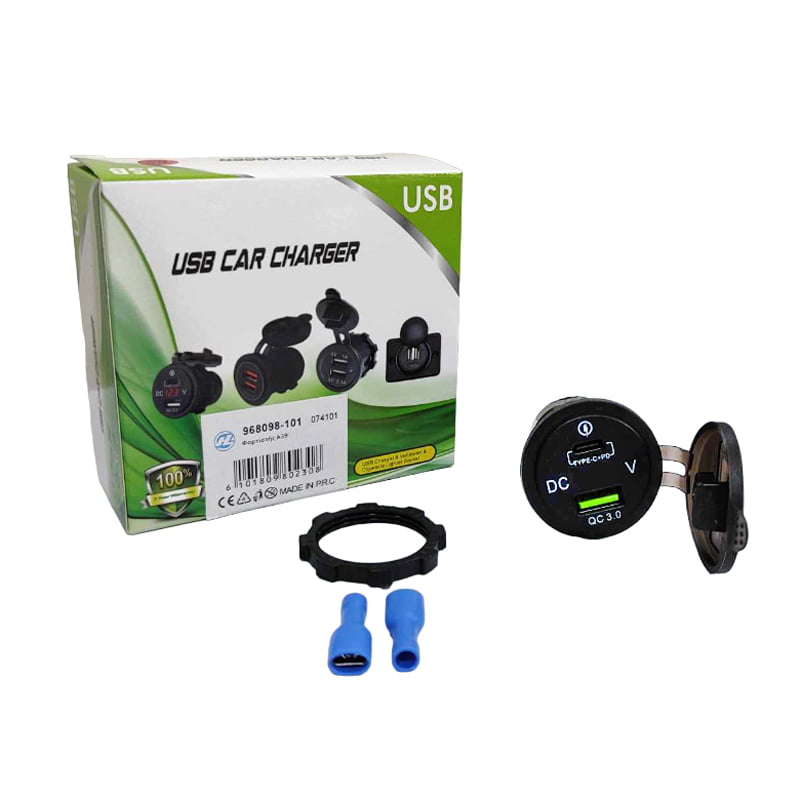 074101 Φορτιστής Αυτοκινήτου Type-C+PD QC3.0 & Βολτόμετρο A39 - Car USB Charger - Image 1