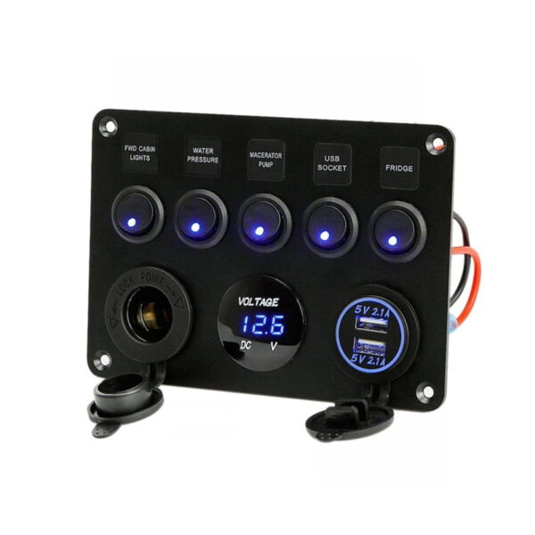 Πολυλειτουργικό Πάνελ Αυτοκινήτου 2 θύρες USB, Βολτόμετρο και 5 Διακόπτες Α90 - Car USB Charger