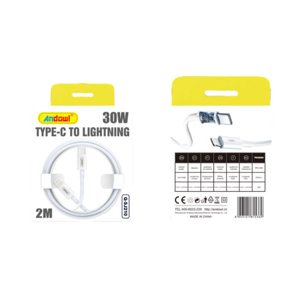 Andowl Καλώδιο φόρτισης USB 2 μέτρων Type-C σε Lightning 30W Q-SJ210- USB Data Cable