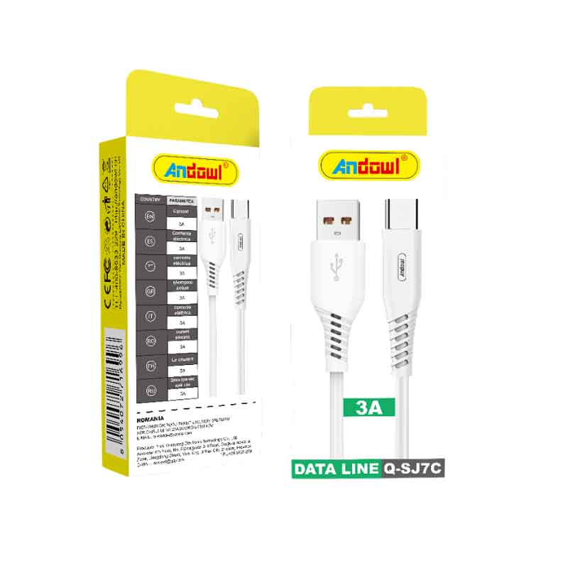 075825 Andowl Καλώδιο Δεδομένων USB σε Type-C 1m 3A Q-SJ7C- Data Cable - Image 1