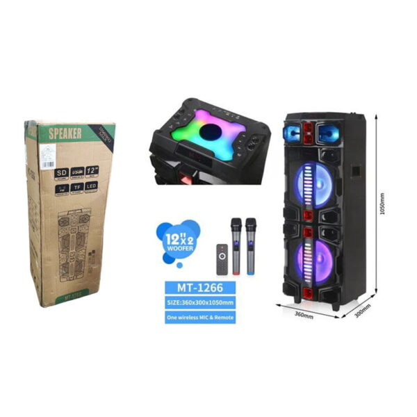 Επαναφορτιζόμενο Ηχείο Bluetooth με Μικρόφωνο,Τηλεχειριστήριο και LED Φως MT-1266 - Bluetooth Speaker