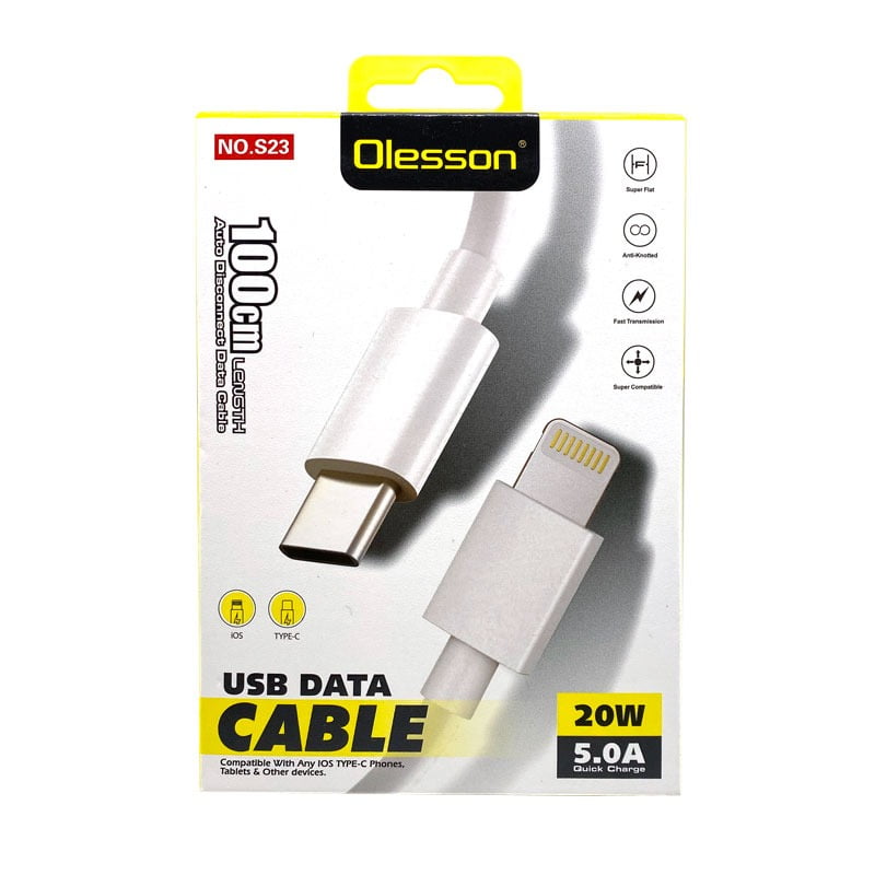 4300049 Olesson Καλώδιο δεδομένων γρήγορης φόρτισης 20W 1m 5.0A NO.S23- Cable USB C to Lighting Data Cable Quick Charging - Image 1