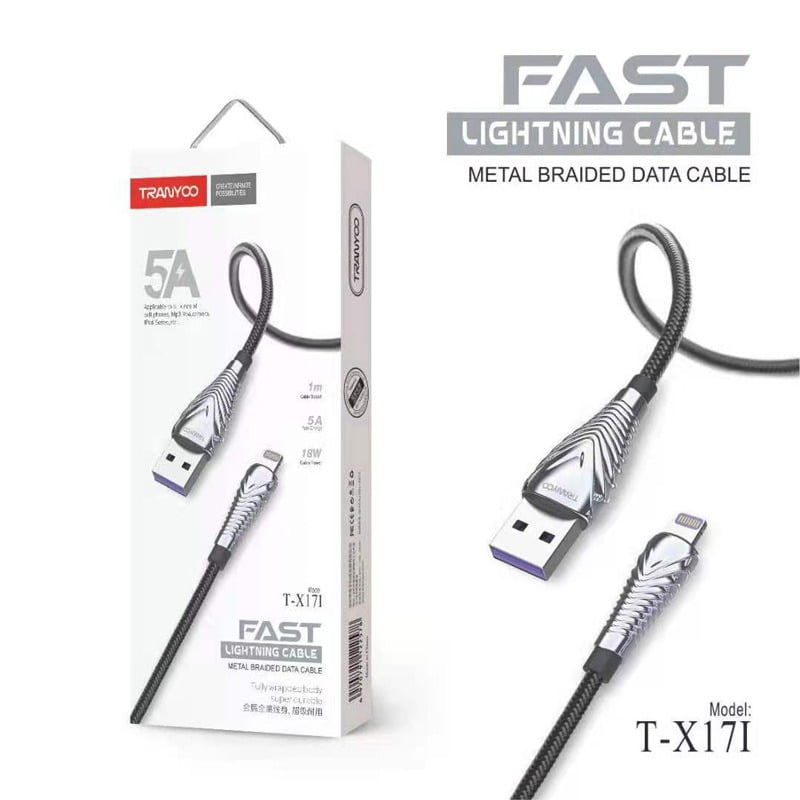 47024 Tranyoo Καλώδιο Γρήγορης Φόρτισης Lightning IOS 1m 5A 18W T-X171 - Lightning IOS Fast Data Cable - Image 1