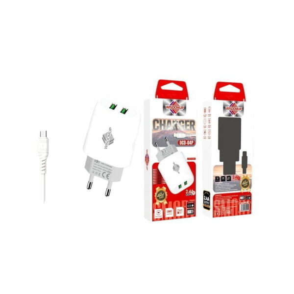 Wisdomup Φορτιστής Κινητού με 2 θύρες USB-C και καλώδιο δεδομένων Micro-USB 2.4A OCD-04V