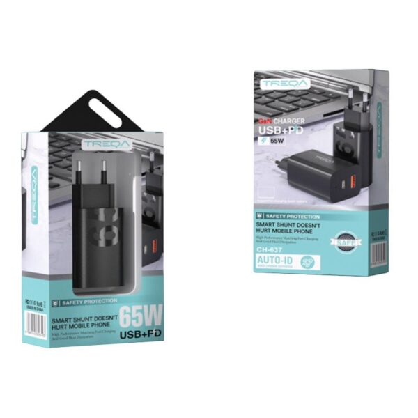 Treqa φορτιστής 65W 1USB+PD CH-637 - GaN Charger