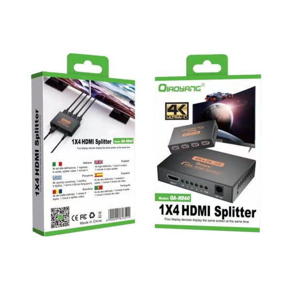 Qiaoyang HDMI splitter 1x4 Διαχωριστής σήματος από 1 είσοδο σε 4 εξόδους QA-HD60