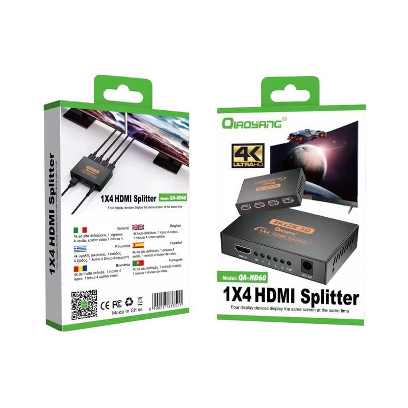HDMI-splitter-1x4-Διαχωριστής-σήματος-από-1-είσοδο-σε-4-εξόδους-QA-HD60 Qiaoyang HDMI splitter 1x4 Διαχωριστής σήματος από 1 είσοδο σε 4 εξόδους QA-HD60 - Image 1