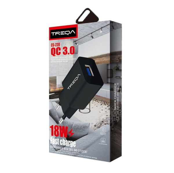 Treqa Φορτιστής κινητού με γρήγορη φόρτιση και καλώδιο 18W QC 3.0 καλώδιο Micro/V8 CS-220