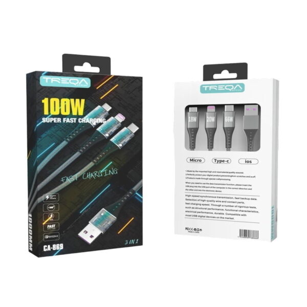 Treqa Καλώδια δεδομένων για γρήγορη φόρτιση 3 σε 1 CA-869 100W - Super fast data cables 3 in 1