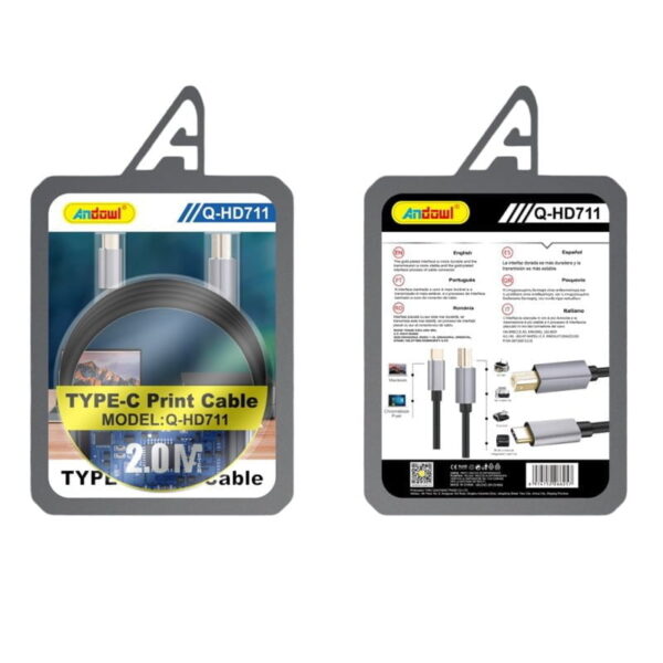 Andowl Καλώδιο εκτυπωτή Type-C 2.0M Q-HD711 - Type-C Print Cable
