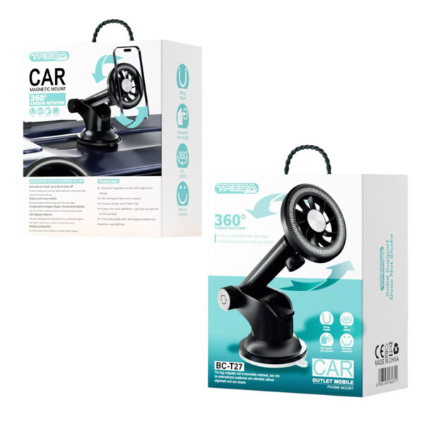Treqa Βάση Κινητού Αυτοκινήτου με Μαγνήτη Μαύρη BC-T27 - Car Phone Holder