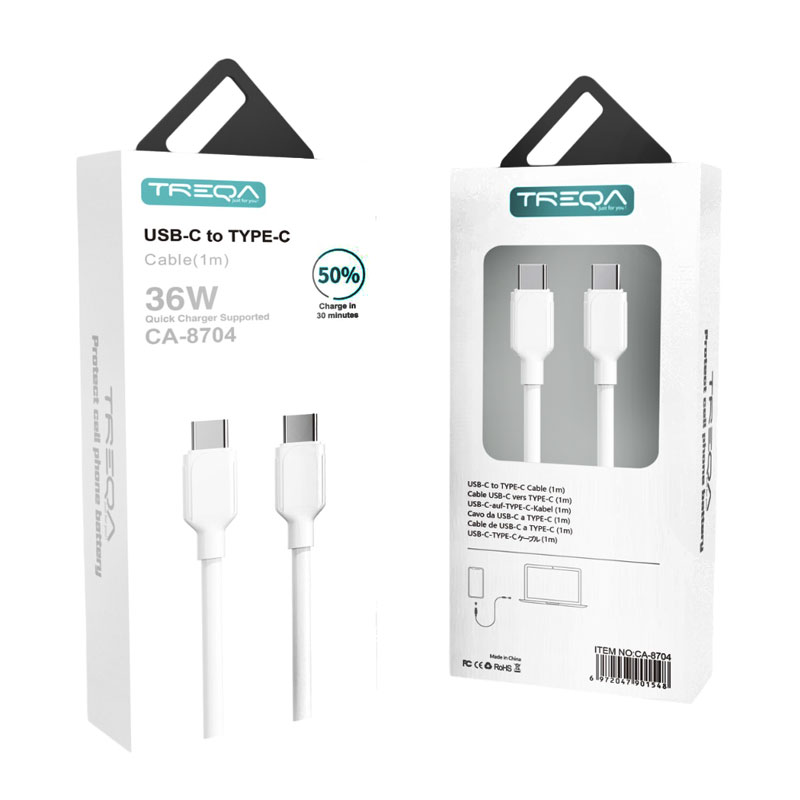 017176 Treqa Kαλώδιο δεδομένων Type-C σε Type-C 36W 1m CA-8705 - Fast Charging Data Cable - Image 1