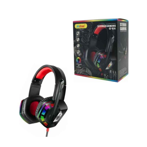 Andowl Ενσύρματα Gaming Ακουστικά με σύνδεση με φωτισμό RGB 3.5mm / USB Q-E6 - Over Ear Gaming Headset