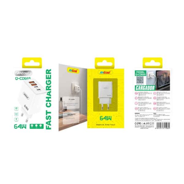 Andowl Φορτιστής Χωρίς Καλώδιο με 2 Θύρες Type-C και 2 Θύρες USB 64W Q-CD665 - Fast charger