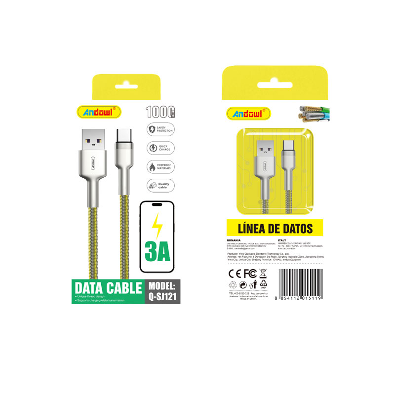015119 Andowl Καλώδιο δεδομένων USB σε Type-c 3A 1M Q-SJ121 - Data Cable - Image 1