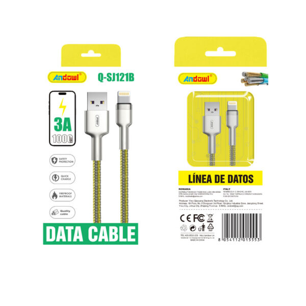 Andowl Καλώδιο δεδομένων USB σε Lightning– 3A Q-SJ121B - Data Cable