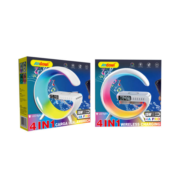 Andowl Ηχείο 4 σε 1 με Bluetooth, ασύρματο φορτιστή, ξυπνητήρι & ρολόι 15W 4A Pro - Wireless Charging Speaker