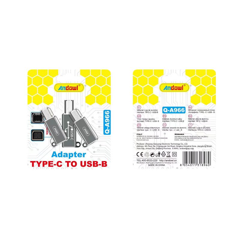 075984 Andowl Προσαρμογέας Type-C σε USB-B Q-A966 - Adapter - Image 1