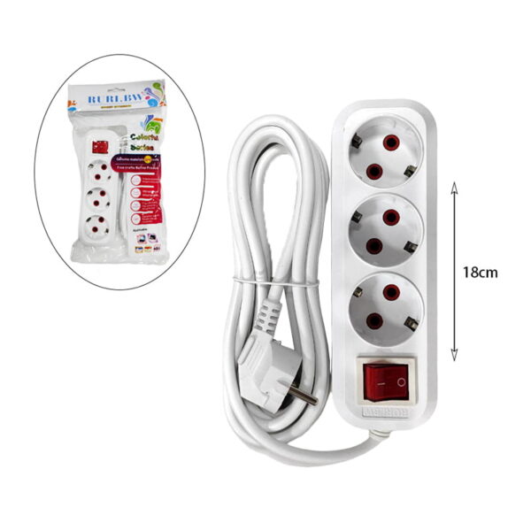 Πολύμπριζο 3 Θέσεων με καλώδιο 3 μέτρα και διακόπτη Ruri.BW - 3 Position Socket Extension 3m