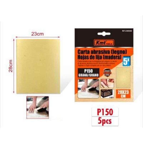 KMT Γυαλόχαρτο Ξύλου P150 5τμχ 28x23cm - Abrasive paper