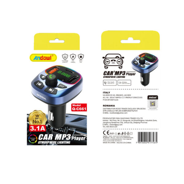 Andowl Πομπός αυτοκινήτου MP3 Player Q-C661 – Car MP3 Player Atmosphere lighting