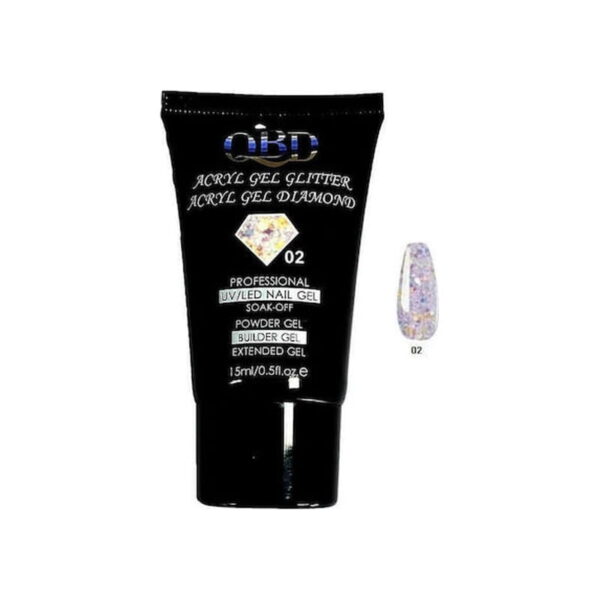 QBD Ακρυλικό τζελ χτισίματος νυχιών #02 - Diamond Acrylic gel glitter UV/LED Nail gel