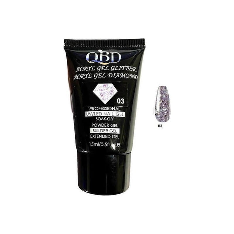 5526-2 QBD Ακρυλικό τζελ χτισίματος νυχιών #03 - Diamond Acrylic gel glitter UV/LED Nail gel - Image 1