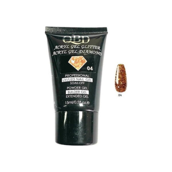 QBD Ακρυλικό τζελ χτισίματος νυχιών #04 - Diamond Acrylic gel glitter UV/LED Nail gel