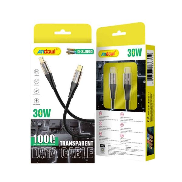 Andowl Καλώδιο δεδομένων TypeC σε TypeC 1m 30W Q-SJ990 - Data Cable