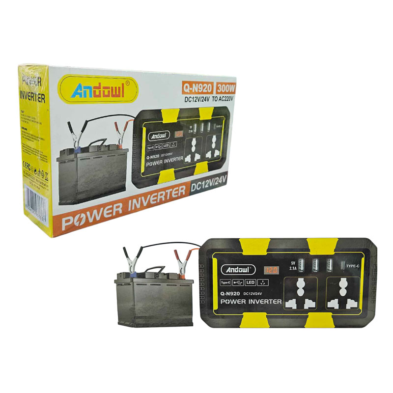 933337 Andowl Inverter Αυτοκινήτου 300W για Μετατροπή DC12V/24V σε AC220V Q-N920 - Power Inverter - Image 1