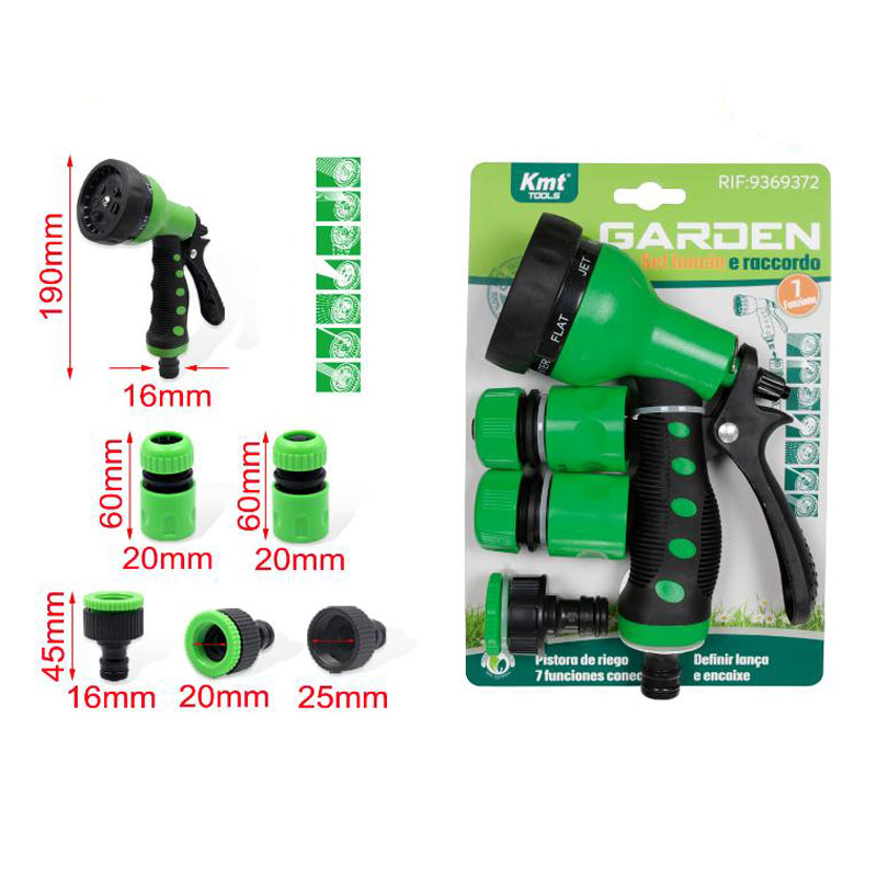 9369372 KMT Tools Σετ Πιστόλι Ποτίσματος 7 Θέσεων με Συνδέσμους - 7 Position Watering Gun Set with Connectors - Image 1
