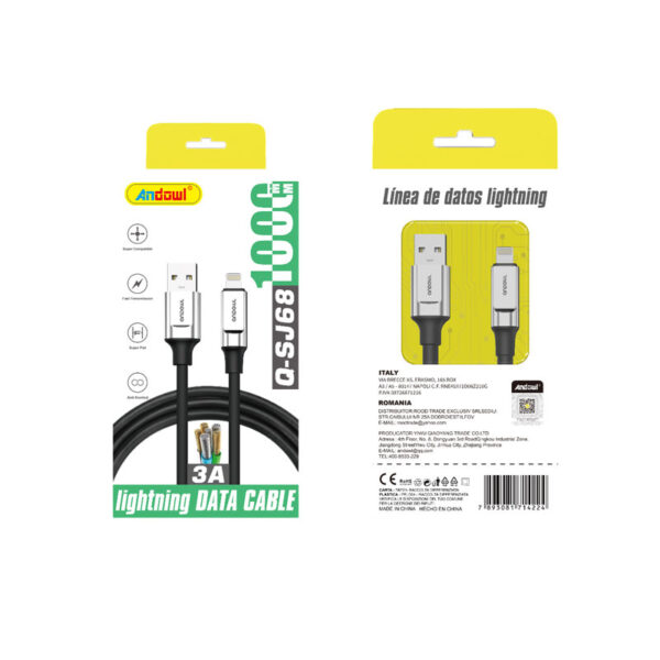 Andowl Καλώδιο δεδομένων USB σε Lightning– 3A Q-SJ68 - Data Cable