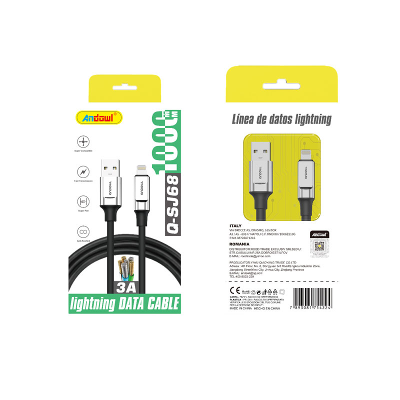 Q-SJ68 Andowl Καλώδιο δεδομένων USB σε Lightning– 3A Q-SJ68 - Data Cable - Image 1