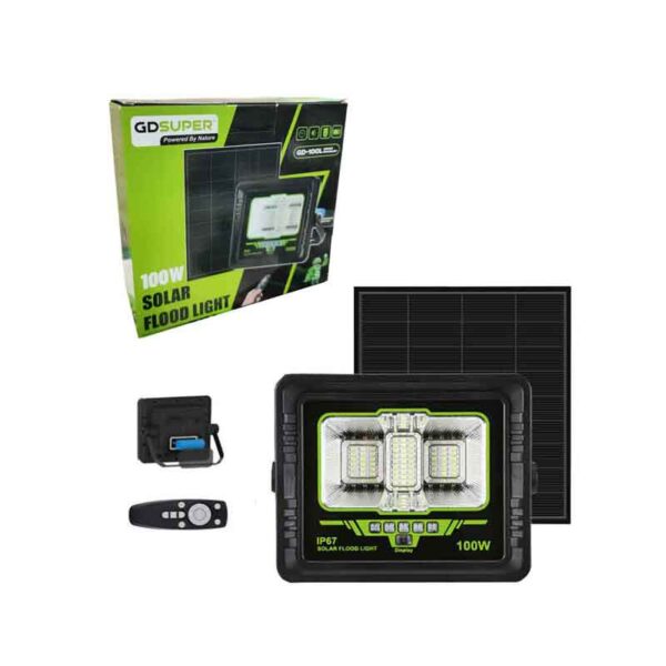 GDSuper Ηλιακός προβολέας τοίχου με τηλεχειριστήριο 100W GD-100L – Solar flood light