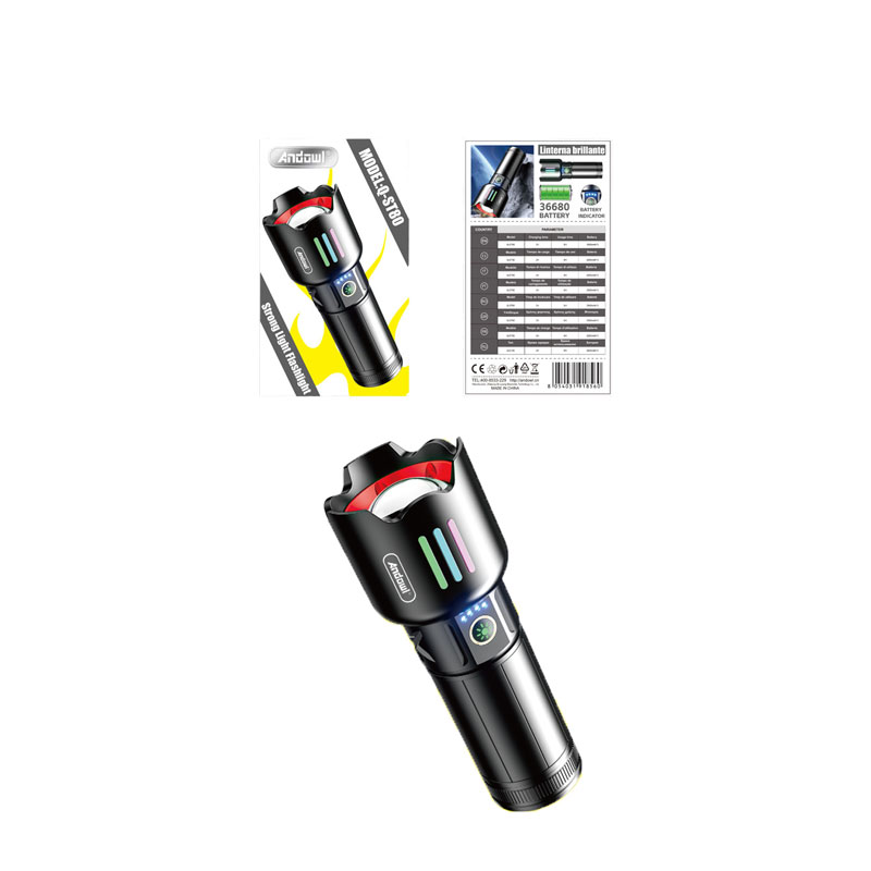 075676-2 Ισχυρός Φακός Χειρός Επαναφορτιζόμενος LED Laser Andowl Q-ST80 - Strong Light Flashlight - Image 1