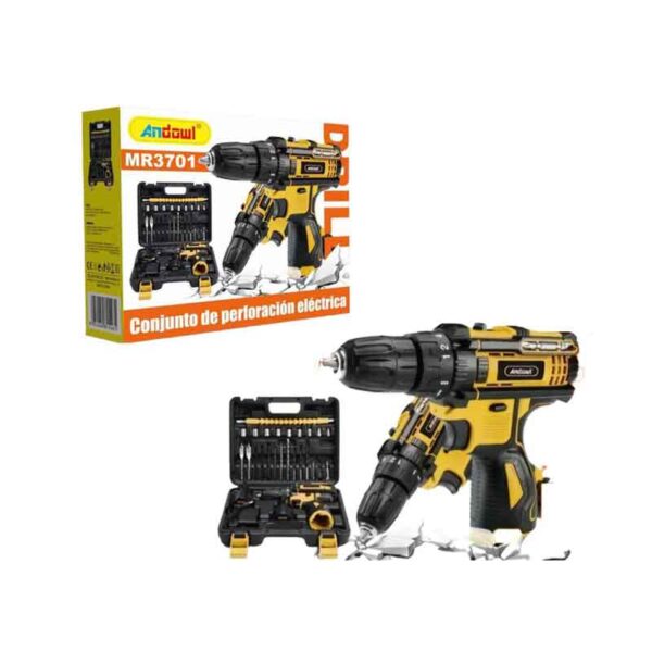 Andowl Ηλεκτρικό Τρυπάνι Μπαταρίας με 2 μπαταρίες και βαλιτσάκι μεταφοράς MR3701 - Electric Drill Set