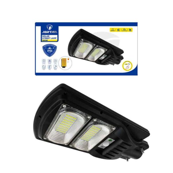 Jortan Led Αδιάβροχο Ηλιακό Φωτιστικό Δρόμου 100W με Ανιχνευτή Κίνησης Και Τηλεχειριστήριο IP66 6500K  - Solar Street Lamp