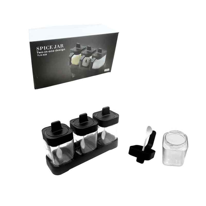 0284006-2 Βάζα Μπαχαρικών 3τεμ με Βάση και Κουταλάκια – Spice Jar Set 3pcs with Base & Spoons - Image 1