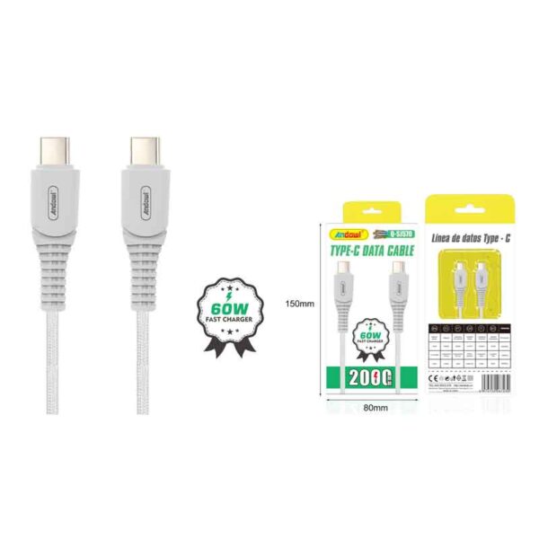 Andowl Καλώδιο δεδομένων Type-c σε Type-c 60W 2Μ Q-SJ570 - Data Fast Cable