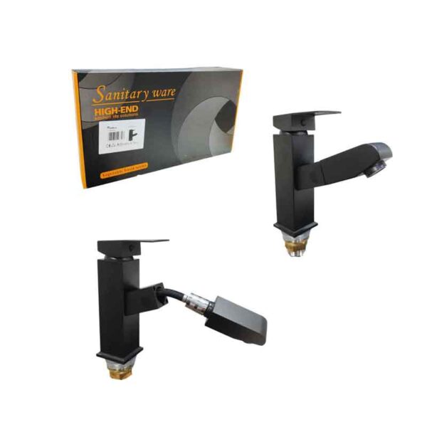 Sanitary Ware Μπαταρία Νιπτήρα Μαύρη με Μίκτη & Ανακλινόμενο Στόμιο - Black Bathroom Sink Faucet with Mixer