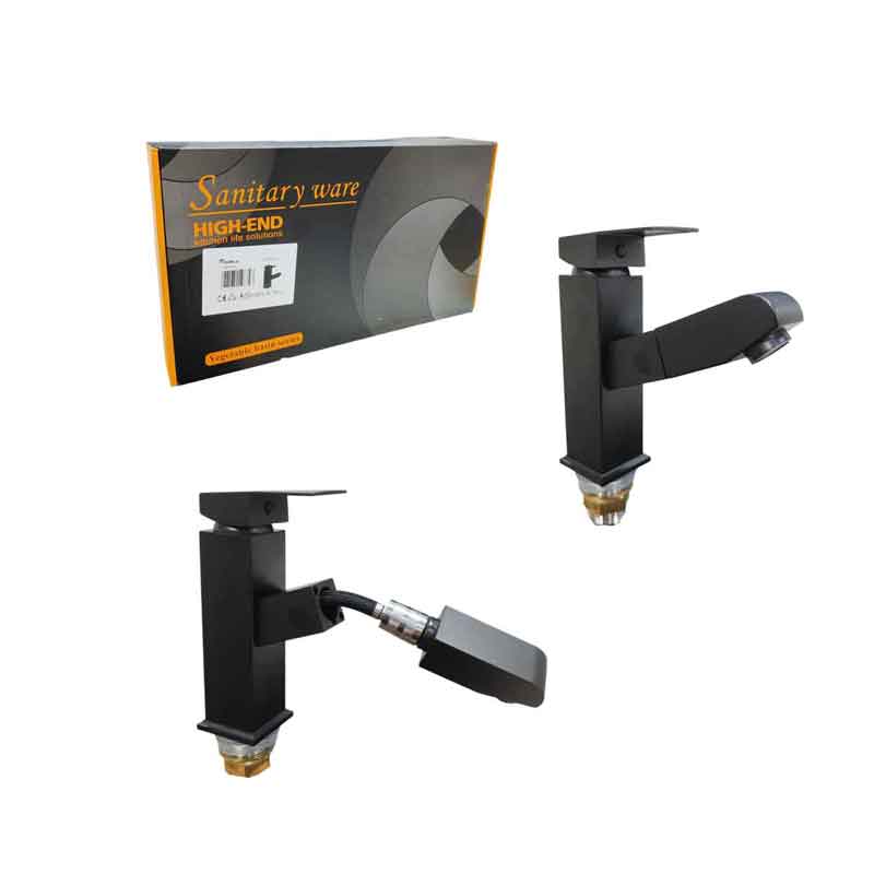 0235011-2 Sanitary Ware Μπαταρία Νιπτήρα Μαύρη με Μίκτη & Ανακλινόμενο Στόμιο - Black Bathroom Sink Faucet with Mixer - Image 1