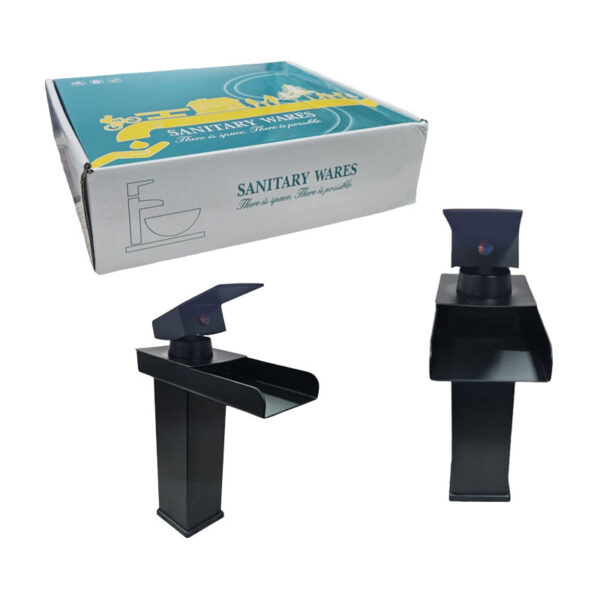 Sanitary Wares Μαύρη Μπαταρία Νιπτήρα με Ρουξούνι Καταρράκτη - Black Basin Faucet with Waterfall Spout