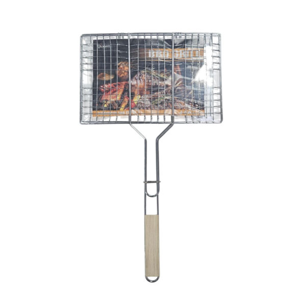 Μεταλλική Σχάρα Ψησίματος με Ξύλινη Λαβή 35×23cm - Metal BBQ Grill Basket with Wooden Handle