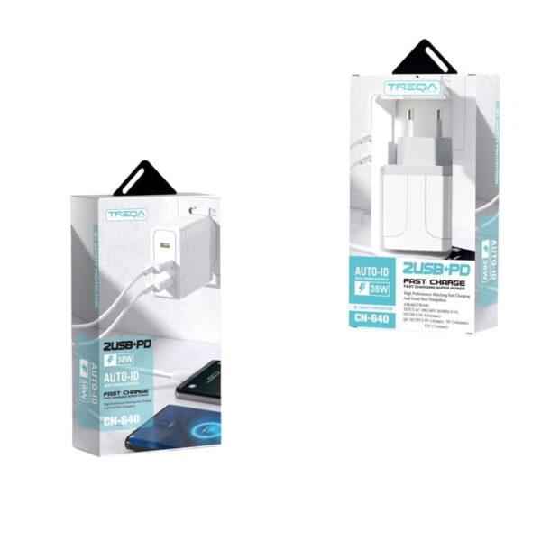 Treqa 38W γρήγορος φορτιστής κινητού Type-C 2USB+PD CH-640 – Fast charger
